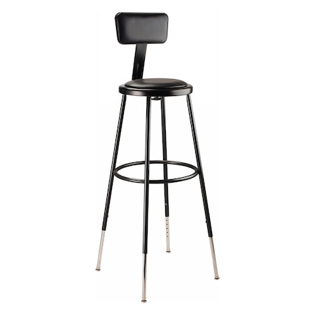 National Public Seating Blk Vinyl Stool Back, 31-39"H, Stationary 6430HB-10